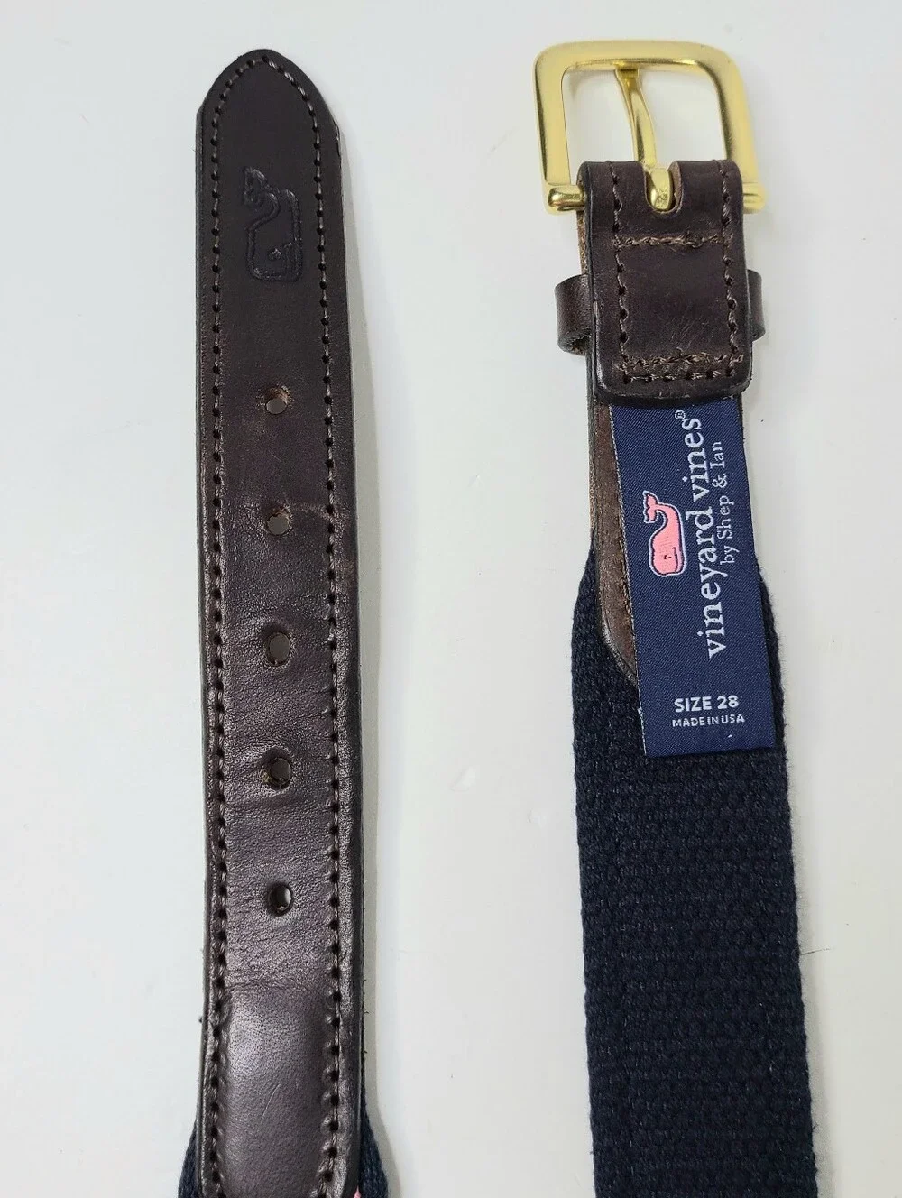 Vineyard Vines By Shepard & Ian Pink Whale Print Leather Trim Belt